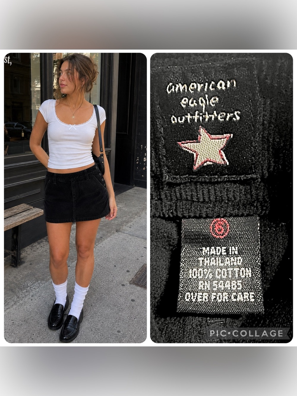 Sz 6 Y2K American Eagle star label black corduroy mini skirt